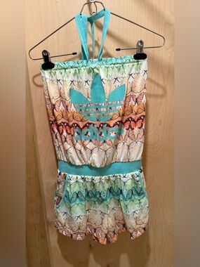 Adidas Butterflies Logo Romper in Aqua & Peach Size XX Small